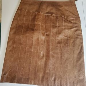 Nafnaf, leather knee length skirt, side 40 ,tan